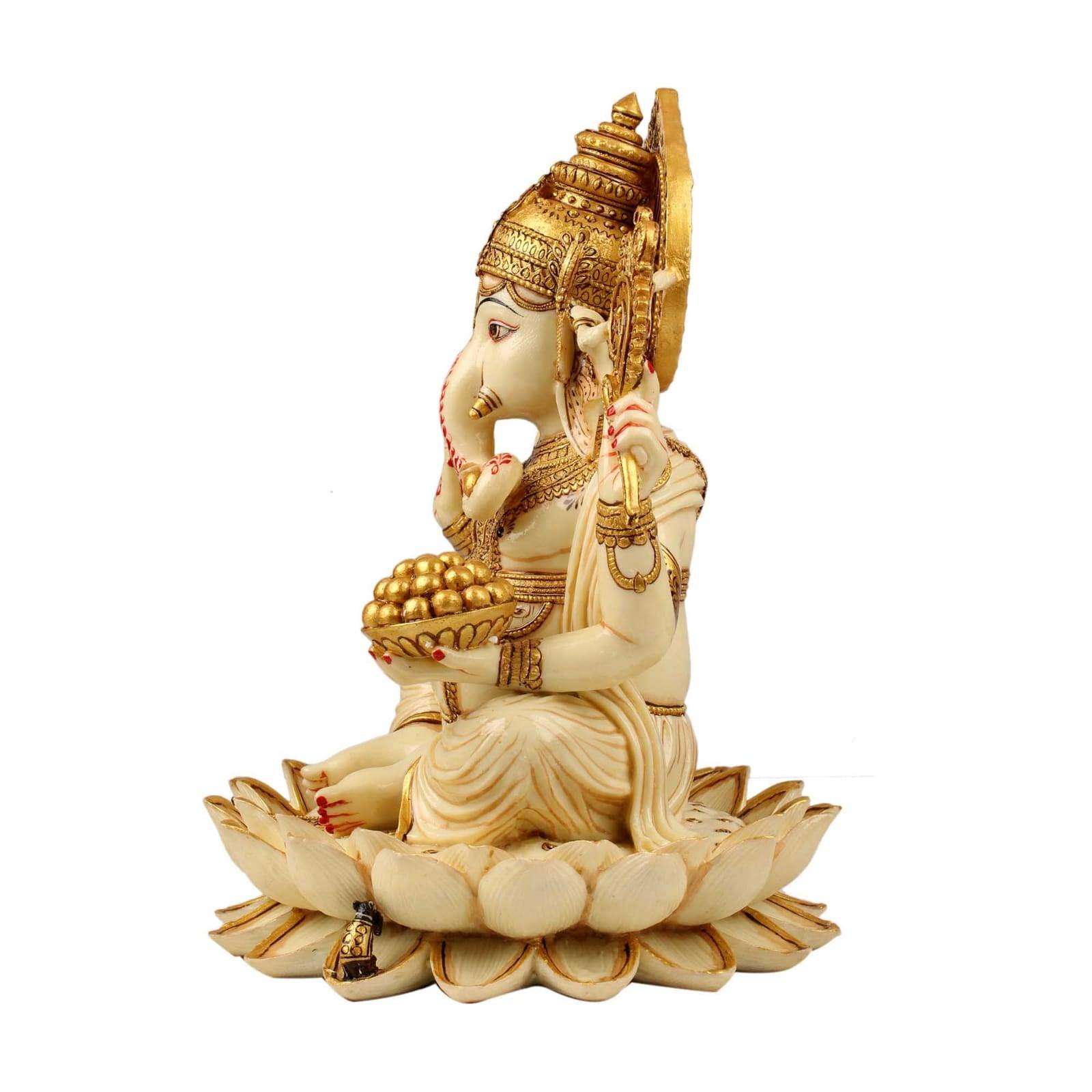 Handcrafted Marble Lord Ganesha Sitting on Lotus Idol | Divine Ganpati Murti for Home Décor, Puja Mandir & Gifting | Spiritual Marble Showpiece Statue - Image 2