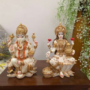 Handcrafted Marble Lakshmi Ganesh Idol | Divine Goddess Lakshmi and Lord Ganesha Statue for Home Décor, Puja Mandir & Gifting | Spiritual Marble Showpiece Murti
