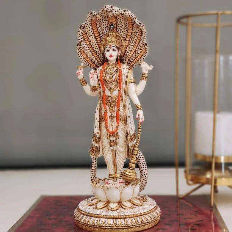 Handcrafted Marble Lord Vishnu Standing Idol | Divine Vishnu Statue for Home Décor, Puja Mandir & Gifting | Spiritual Marble Murti Showpiece