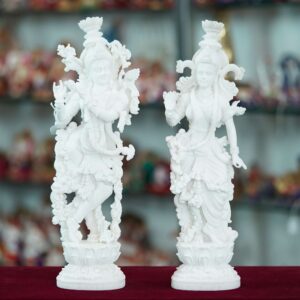 White Marble Radha Krishna Standing Idol with Meenakari Detailing | Handcrafted Radha Krishna Statue for Home Décor, Puja Mandir & Gifting | Spiritual Marble Showpiece Murti