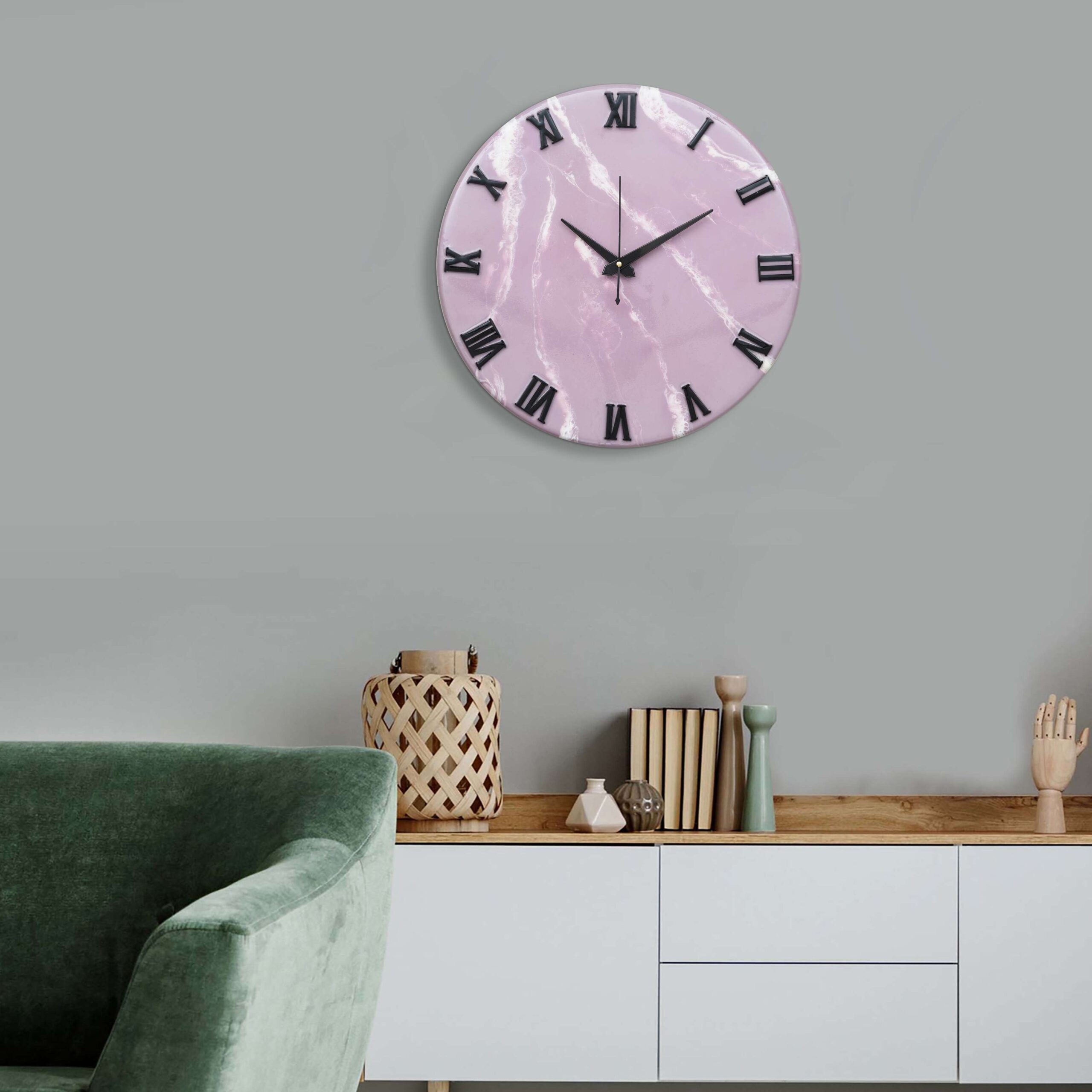 Exquisite Wooden Handmade Wall Clock (16 Inch) | Pink & White Printed Acrylic Face | Decorative Big Size Clock for Home & Office Décor - Image 5