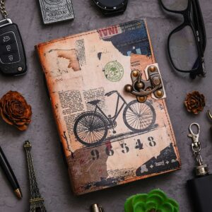 Bicycle | Vintage Handmade Genuine Leather Diary Journal | Premium Antique String Closure, 200 Handmade Unruled Pages