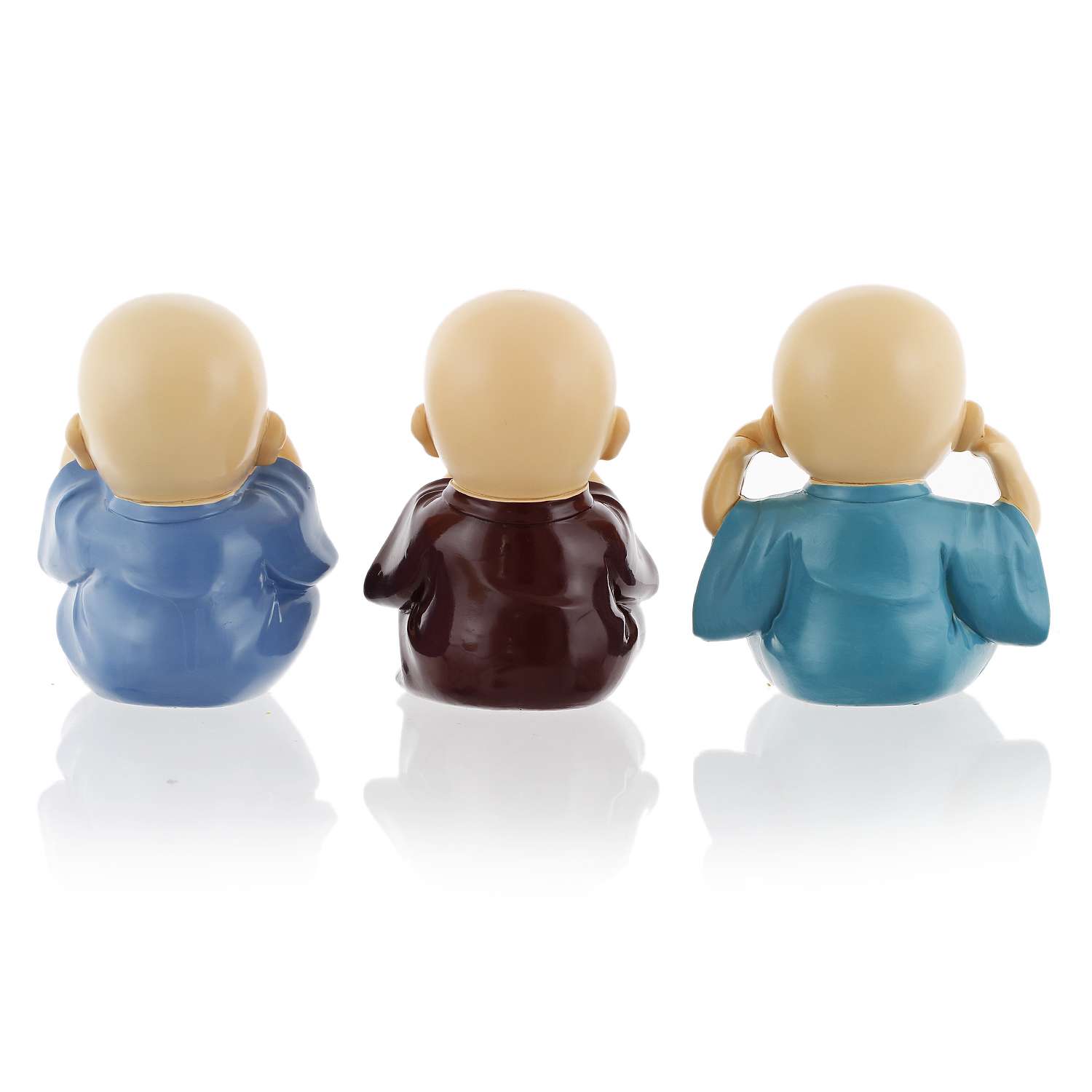 Small Baby Monk Buddha Showpiece Set | Set of 3 Multicolor Polyresin Figurines for Home, Car & Office Decoration - Image 2