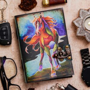 Colorful Horse | Vintage Handmade Genuine Leather Diary Journal | Premium Antique String Closure, 200 Handmade Unruled Pages