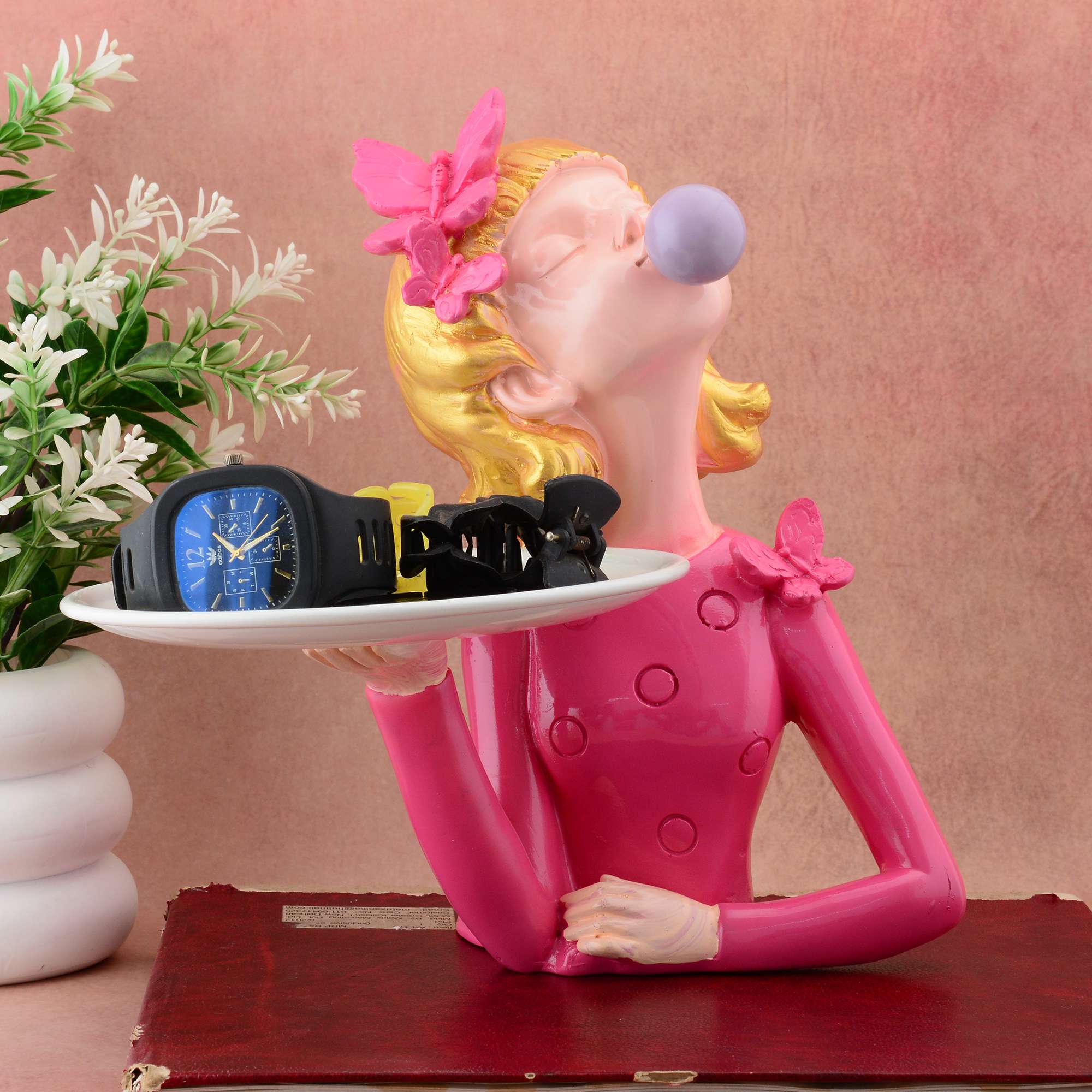 Resin Bubble Girl Figurines Desktop Cake Fruit Organizer Home Décor pink - Image 2