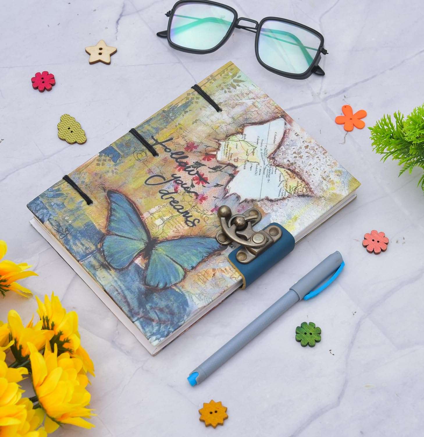 Follow Your Dreams | Handmade Printed Cardboard Journal Diary with Buckle Lock | 200 Pages Notepad For Men and Women - Image 4