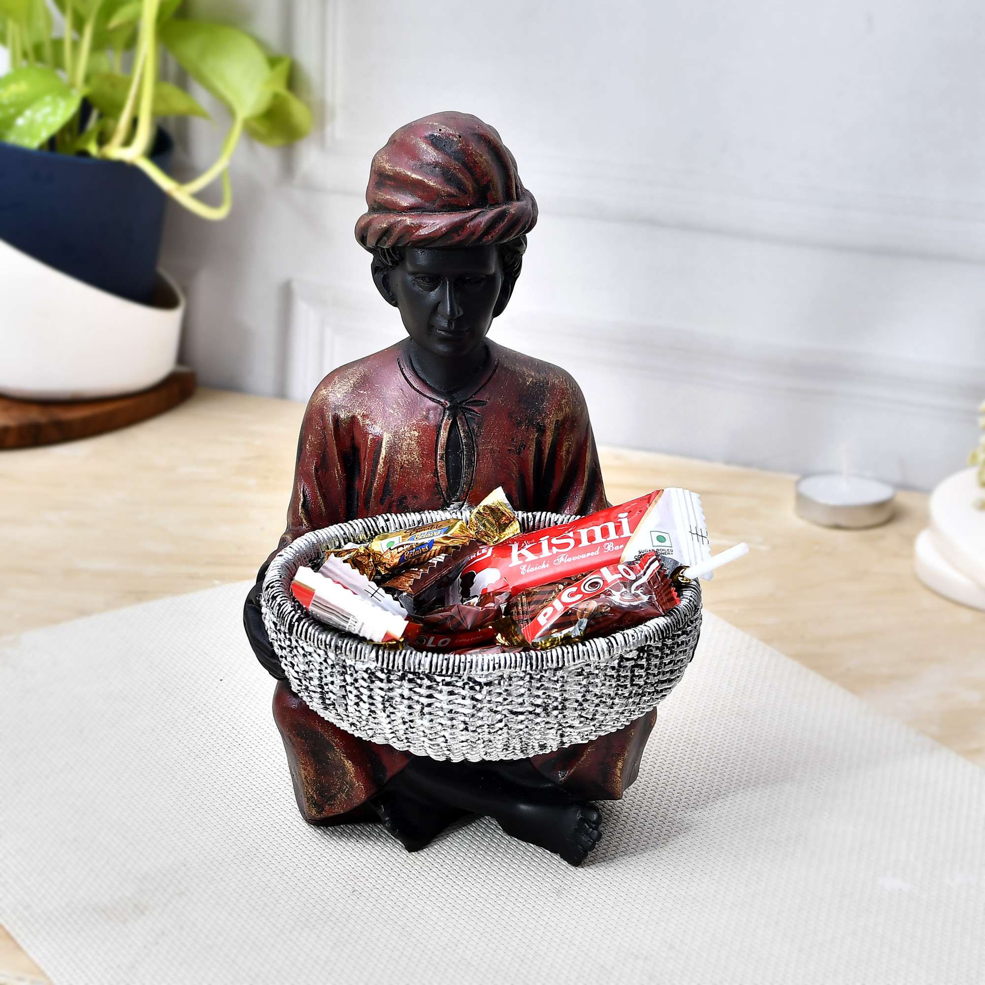 Basket Men Sitting Statue | Modern Polyresin Showpiece for Home & Office Décor - Image 3