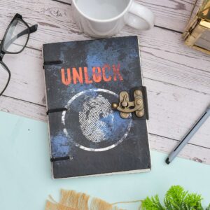 Finger Unlock | Handmade Printed Cardboard Journal Diary with Buckle Lock Unruled 200 Pages Notepad Personal Diaries for Men and Women