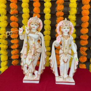 Handcrafted Marble Radha Krishna Idol Pair Standing Statue | Divine Marble Radha Krishna Murti for Home Décor, Puja Mandir & Gifting | Spiritual Showpiece