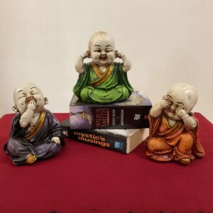 Cute Small Monks Lord Buddha Miniature Figurines | Marble Finish Buddha Monk Statue Set for Home Décor, Meditation, Office Desk & Gifting | Spiritual Showpiece