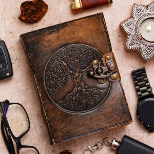 Embossed Tree Of Life | Handmade Leather Diary 200 Brown Pages for Writing, Journaling & Creative Expression