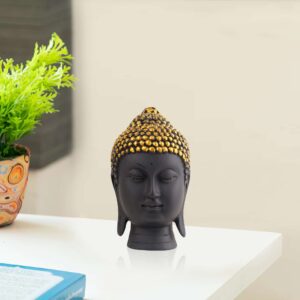 Meditating Buddha Head Idol Statue | Black & Golden Polyresin Decorative Showpiece for Zen Home & Office Décor (7 Inch)