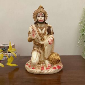 Handcrafted Marble Lord Hanuman Idol | Divine Bajrang Bali Murti for Home Décor, Puja Mandir & Gifting | Spiritual Marble Hanuman Ji Statue Showpiece