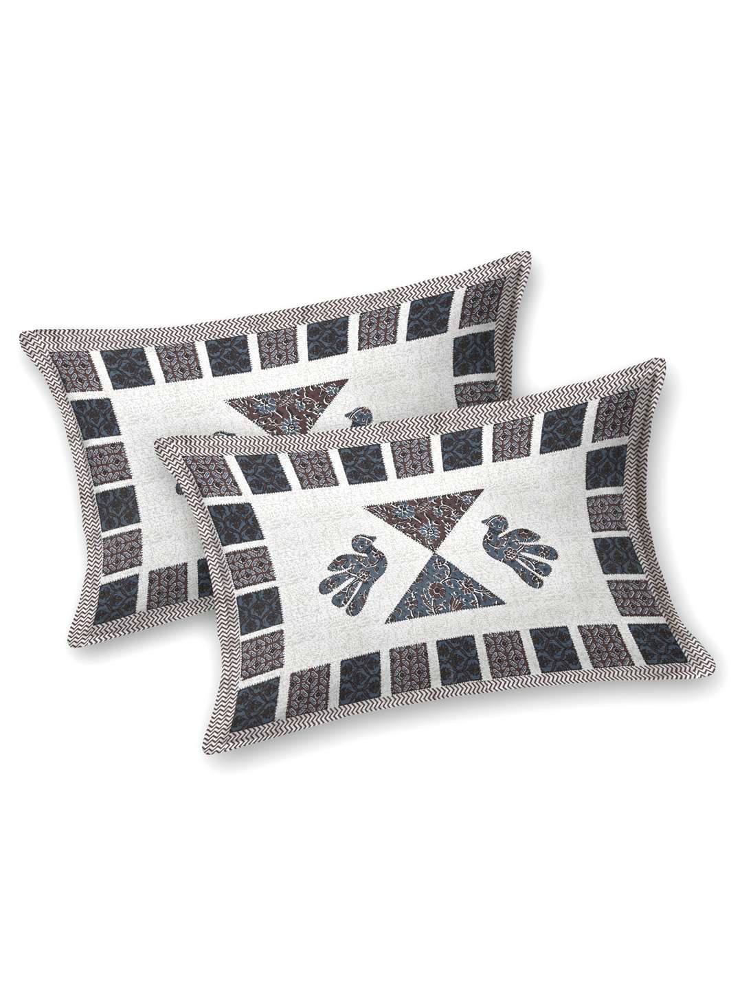 White & Grey Floral Pure Cotton - King Bedsheet With 2 Pillow Covers - Image 6