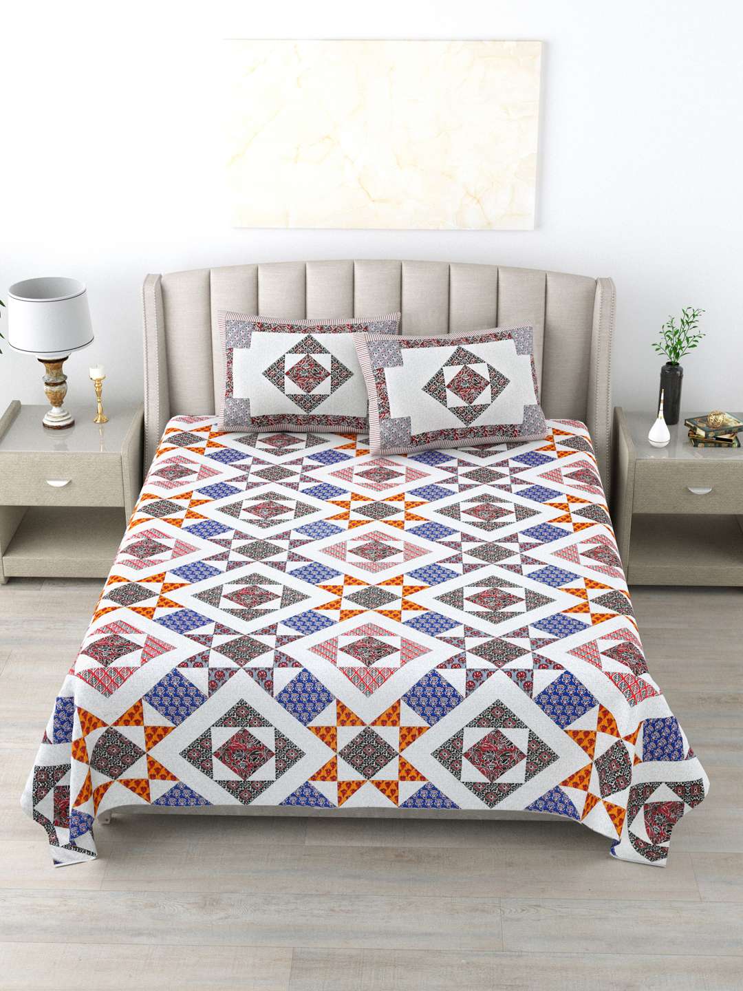 Pure Cotton Block Print Jaipuri Bedsheet - King Size - Vibrant Mosaic - Image 6