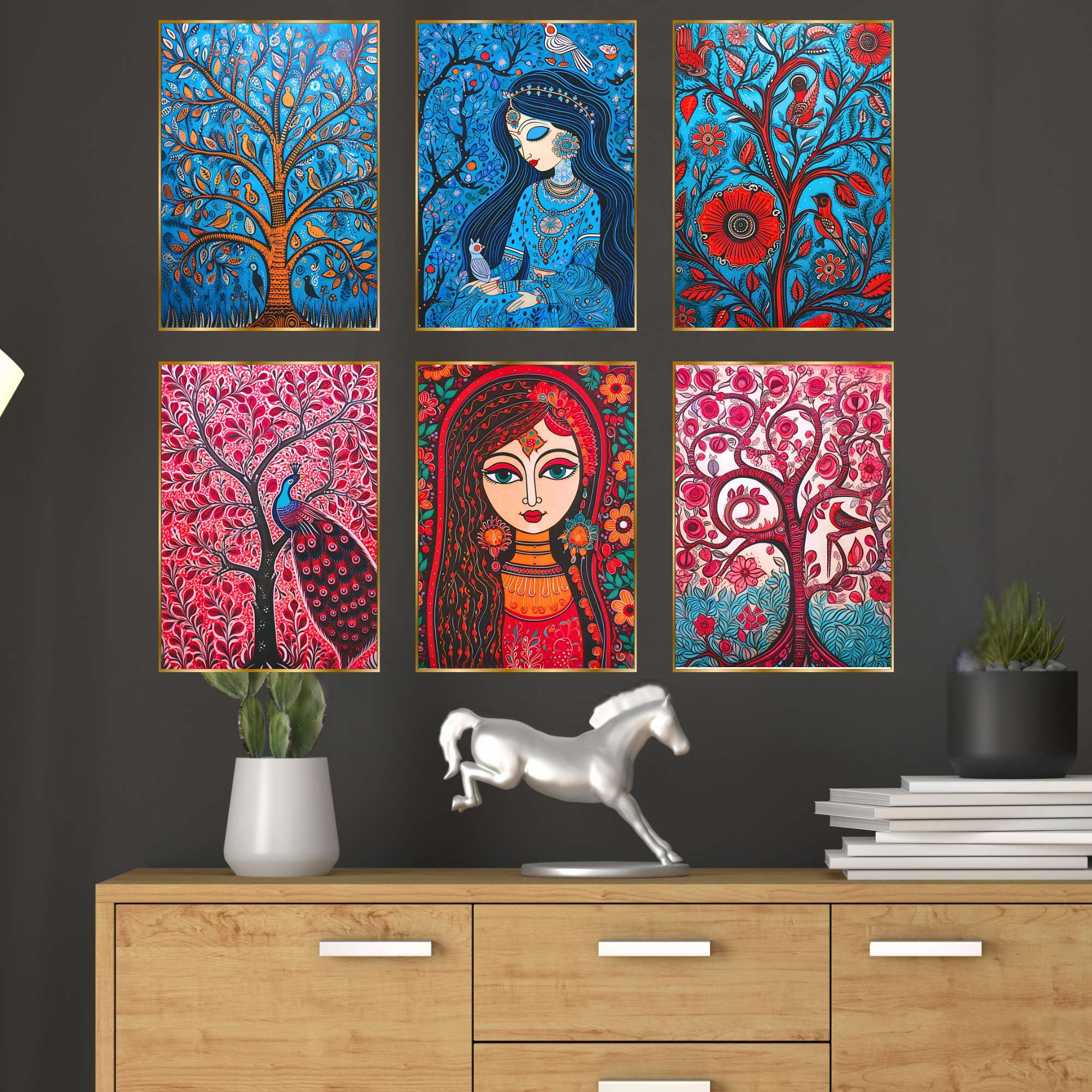 Set of Six Wall Paintings for Wall Decoration Golden Framed Wall Paintings for Living Room & Bedroom Wall Art for Home Decoration & Office Wall Décor (13x10 inch CH-GD6-1)