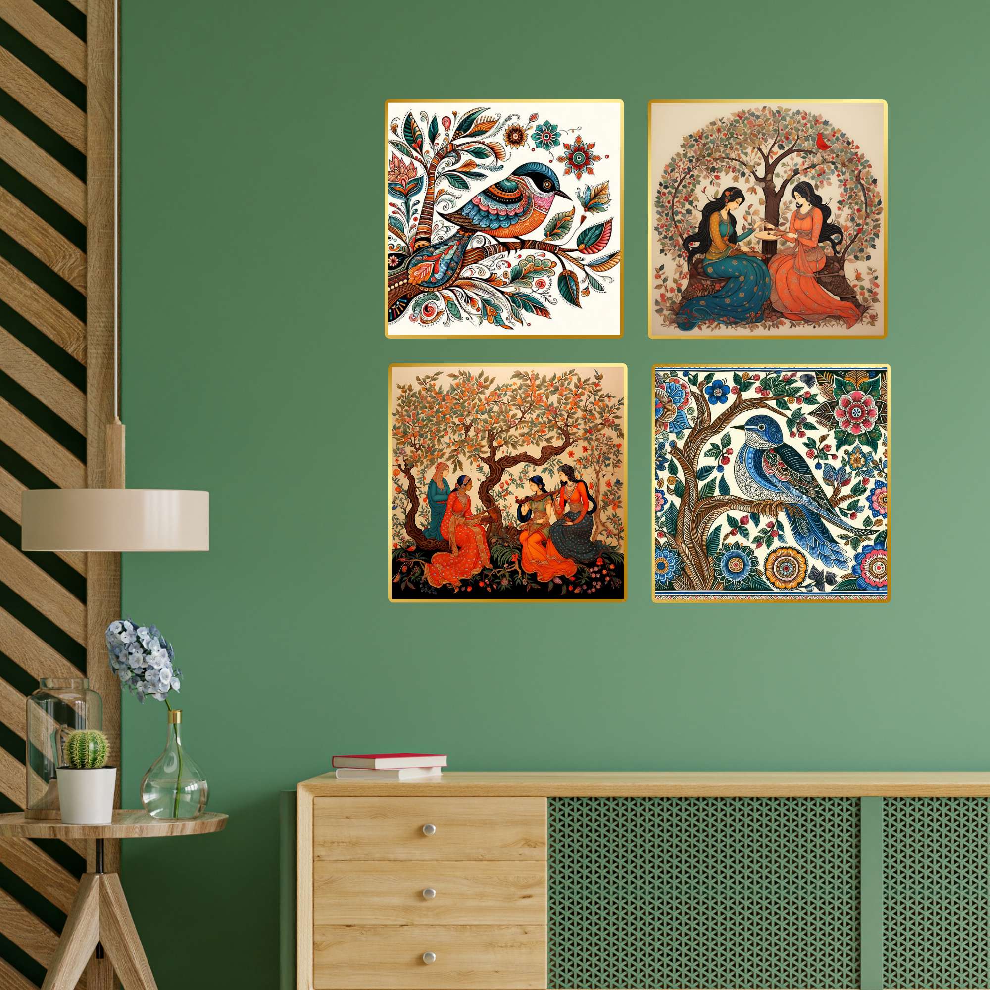 Set of Four Wall Paintings for Wall Decoration Golden Framed Wall Paintings for Living Room & Bedroom Wall Art for Home Decoration & Office Wall Décor (13x10 inch CH-GD4-8) - Image 4