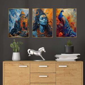 Set of Three Wall Paintings for Wall Decoration Golden Framed Wall Paintings for Living Room & Bedroom Wall Art for Home Decoration & Office Wall Décor (18x12 inch CH-GD3-8)