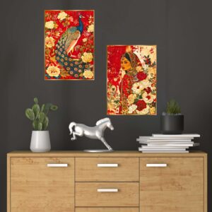 Set of Two Wall Paintings for Wall Decoration Golden Framed Wall Paintings for Living Room & Bedroom Wall Art for Home Decoration & Office Wall Décor (14x11 inch CH-GD2-3)
