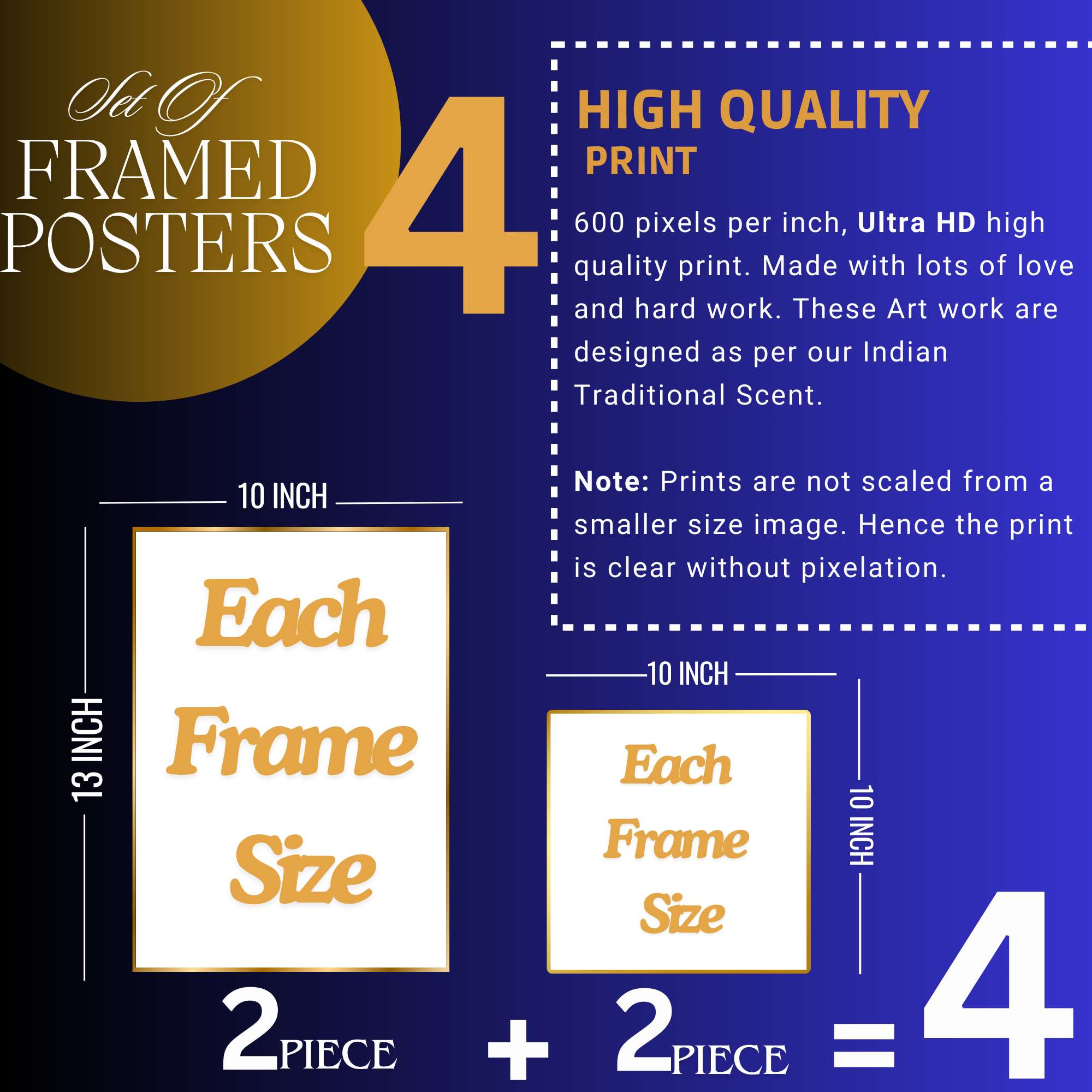 Set of Four Wall Paintings for Wall Decoration Golden Framed Wall Paintings for Living Room & Bedroom Wall Art for Home Decoration & Office Wall Décor (13x10 inch CH-GD4-3) - Image 2