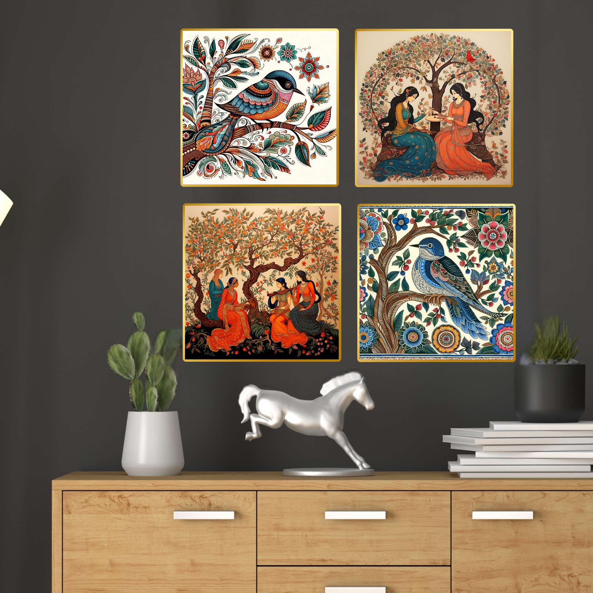 Set of Four Wall Paintings for Wall Decoration Golden Framed Wall Paintings for Living Room & Bedroom Wall Art for Home Decoration & Office Wall Décor (13x10 inch CH-GD4-8) - Image 3