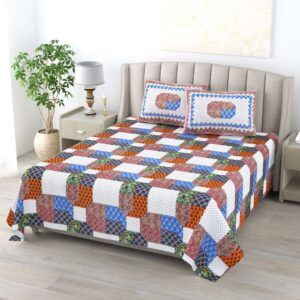 White Floral Printed Pure Cotton - King Bedsheet With 2 Pillow Covers