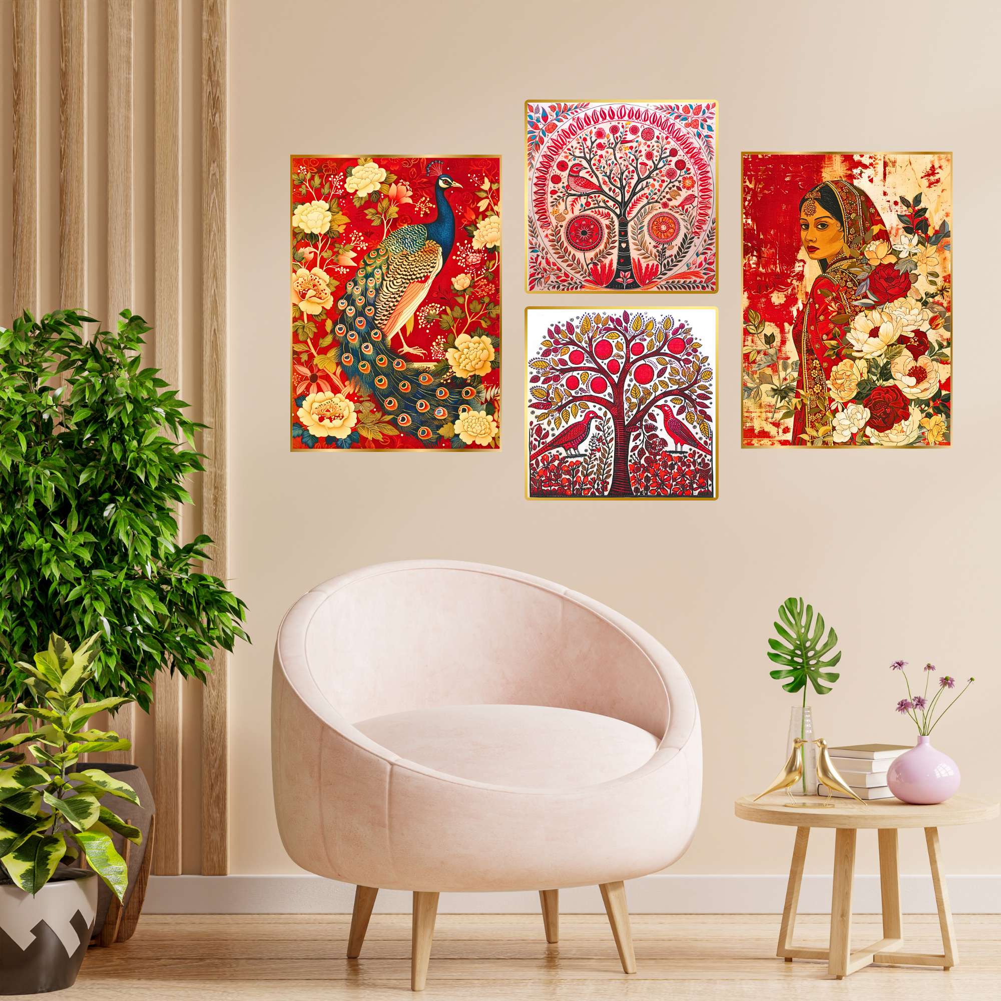 Set of Four Wall Paintings for Wall Decoration Golden Framed Wall Paintings for Living Room & Bedroom Wall Art for Home Decoration & Office Wall Décor (13x10 inch CH-GD4-10)
