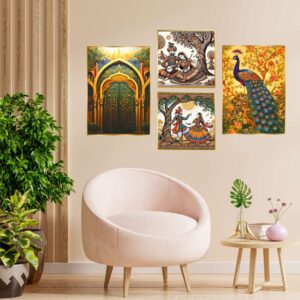 Set of Four Wall Paintings for Wall Decoration Golden Framed Wall Paintings for Living Room & Bedroom Wall Art for Home Decoration & Office Wall Décor (13x10 inch CH-GD4-6)