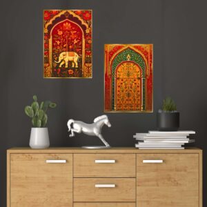 Set of Two Wall Paintings for Wall Decoration Golden Framed Wall Paintings for Living Room & Bedroom Wall Art for Home Decoration & Office Wall Décor (14x11 inch CH-GD2-18)