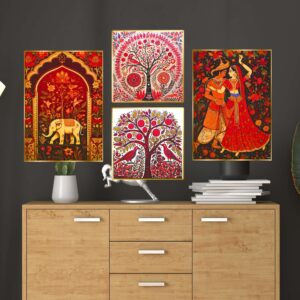 Set of Four Wall Paintings for Wall Decoration Golden Framed Wall Paintings for Living Room & Bedroom Wall Art for Home Decoration & Office Wall Décor (13x10 inch CH-GD4-3)