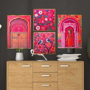 Set of Four Wall Paintings for Wall Decoration Golden Framed Wall Paintings for Living Room & Bedroom Wall Art for Home Decoration & Office Wall Décor (13x10 inch CH-GD4-1)