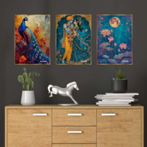 Set of Three Wall Paintings for Wall Decoration Golden Framed Wall Paintings for Living Room & Bedroom Wall Art for Home Decoration & Office Wall Décor (24x18 inch CH-GD3-12)