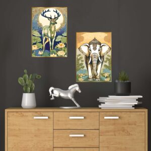 Set of Two Wall Paintings for Wall Decoration Golden Framed Wall Paintings for Living Room & Bedroom Wall Art for Home Decoration & Office Wall Décor (14x11 inch CH-GD2-14)