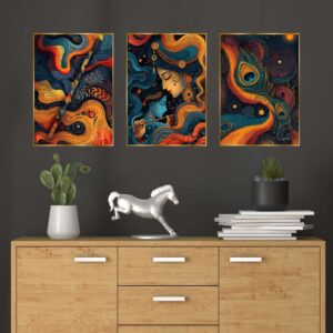 Set of Three Wall Paintings for Wall Decoration Golden Framed Wall Paintings for Living Room & Bedroom Wall Art for Home Decoration & Office Wall Décor (18x12 inch CH-GD3-3)