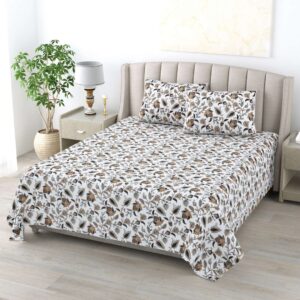 Pure Cotton Block Print Jaipuri Bedsheet - King Size - Brown Floral Printed