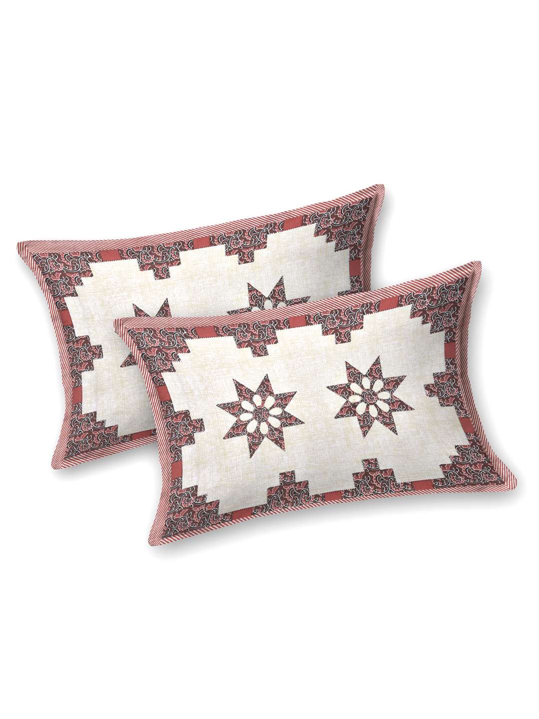 White & Red Floral Pure Cotton - King Bedsheet with 2 Pillow Covers - Image 3