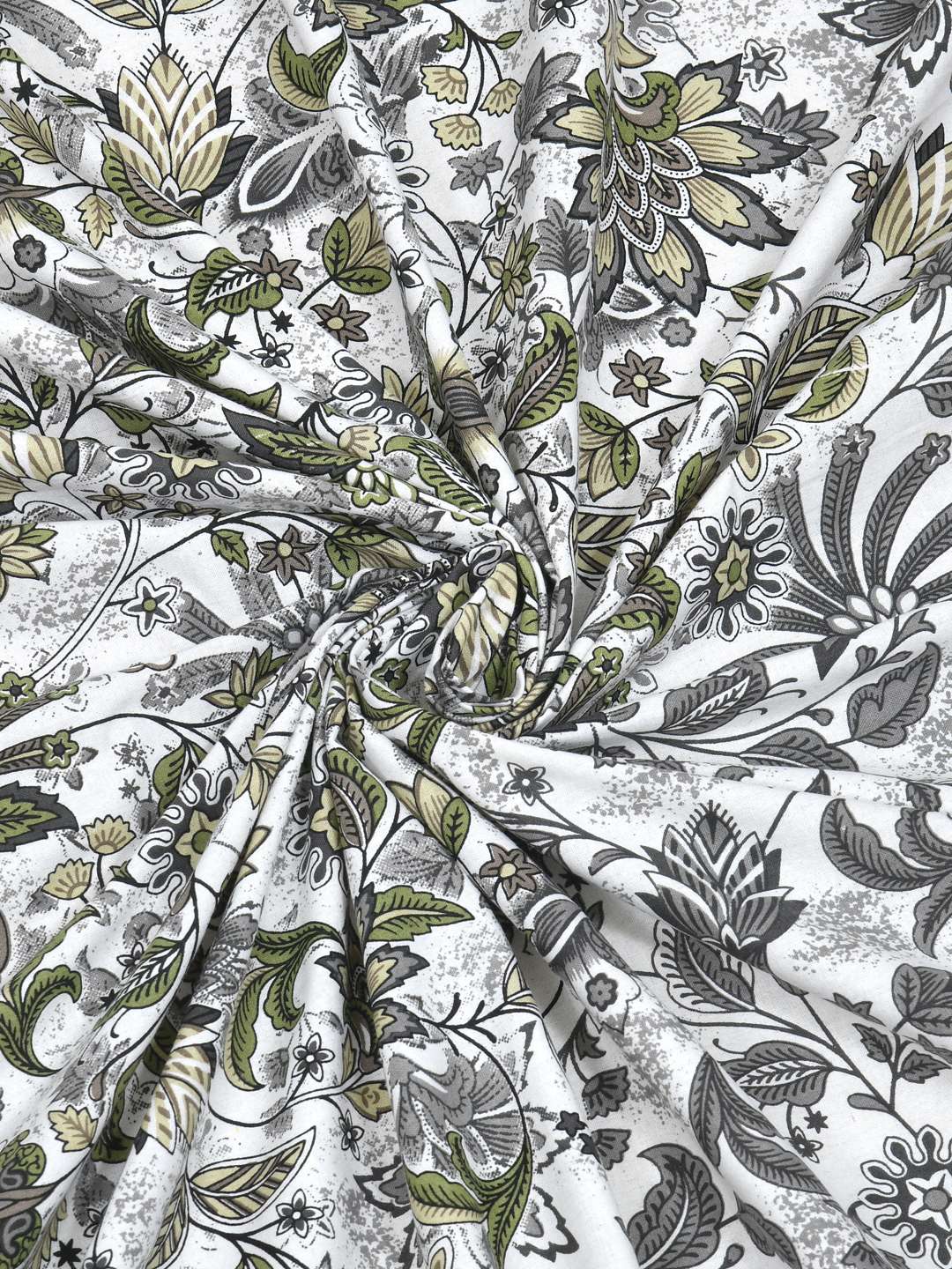 Pure Cotton King Size Bedsheet with 2 Pillow Cover - Grey & White Floral Hand Block Printed Bedsheet - Image 2