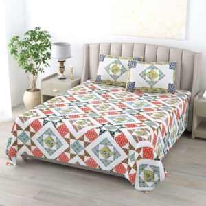 Pure Cotton Block Print Jaipuri Bedsheet - King Size - Vibrant Mosaic