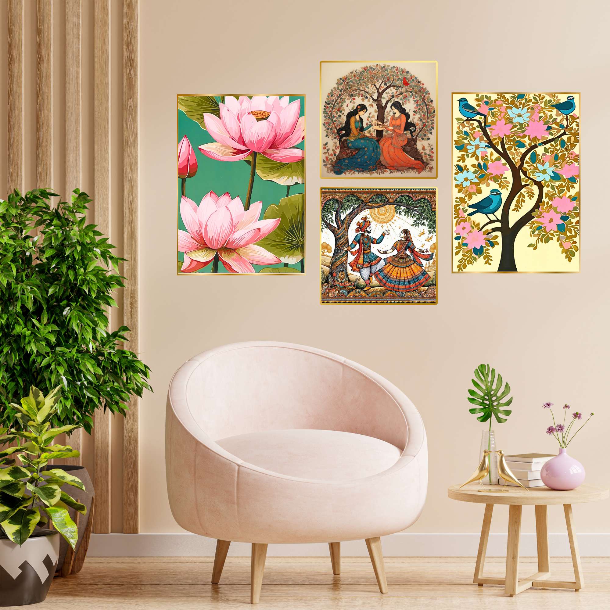 Set of Four Wall Paintings for Wall Dacoration Golden Framed Wall Paintings for Living Room & Bedroom Wall Art for Home Decoration & Office Wall Décor (13x10 inch CH-GD4-11)