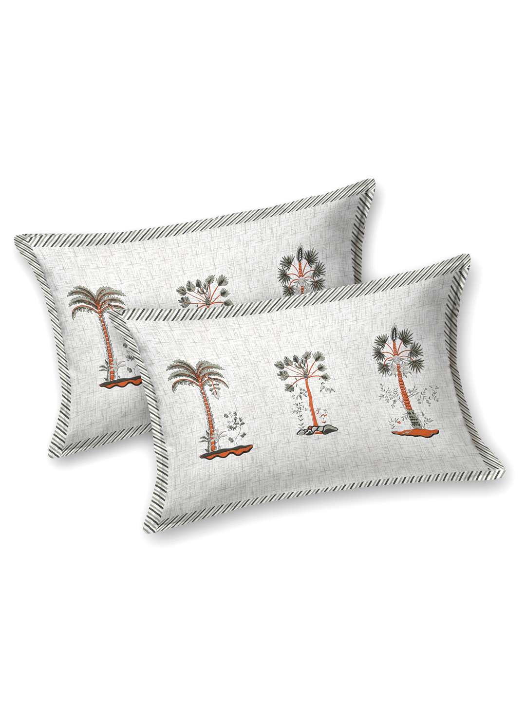 Pure Cotton Block Printed Bedsheet with 2 Pillow Covers - King Size - Orange Pristine Palms - Image 4