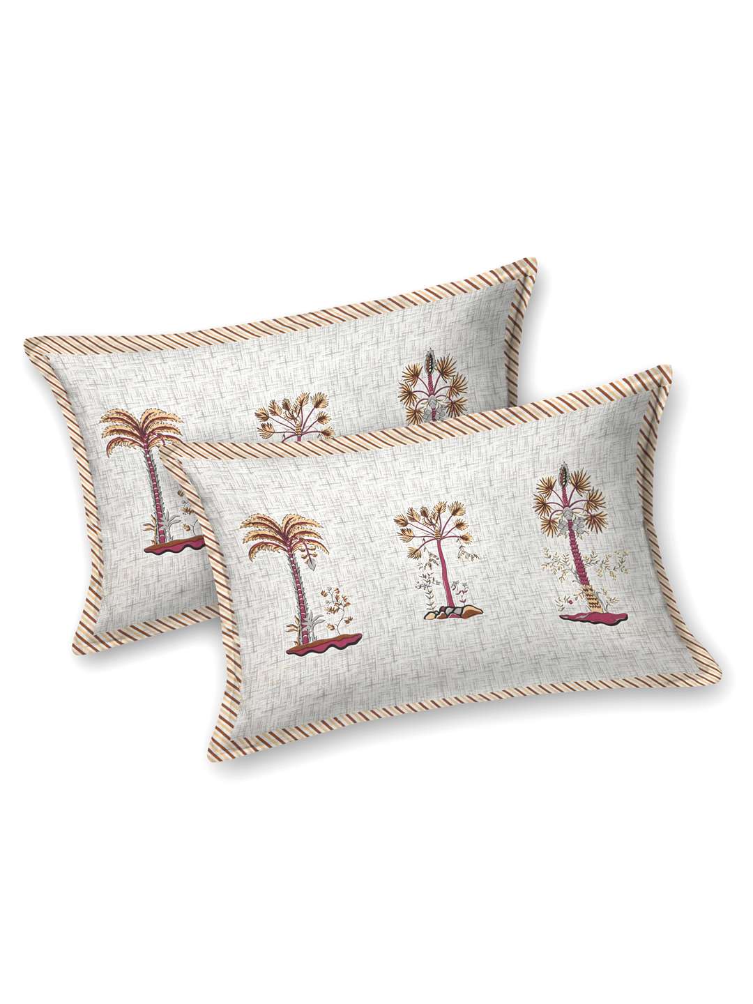 Pure Cotton Block Printed Bedsheet with 2 Pillow Covers - King Size - Red Pristine Palms - Image 5