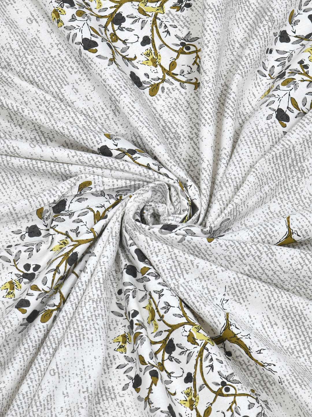 Grey Floral Printed Pure Cotton - King Bedsheet With 2 Pillow Covers - Image 3