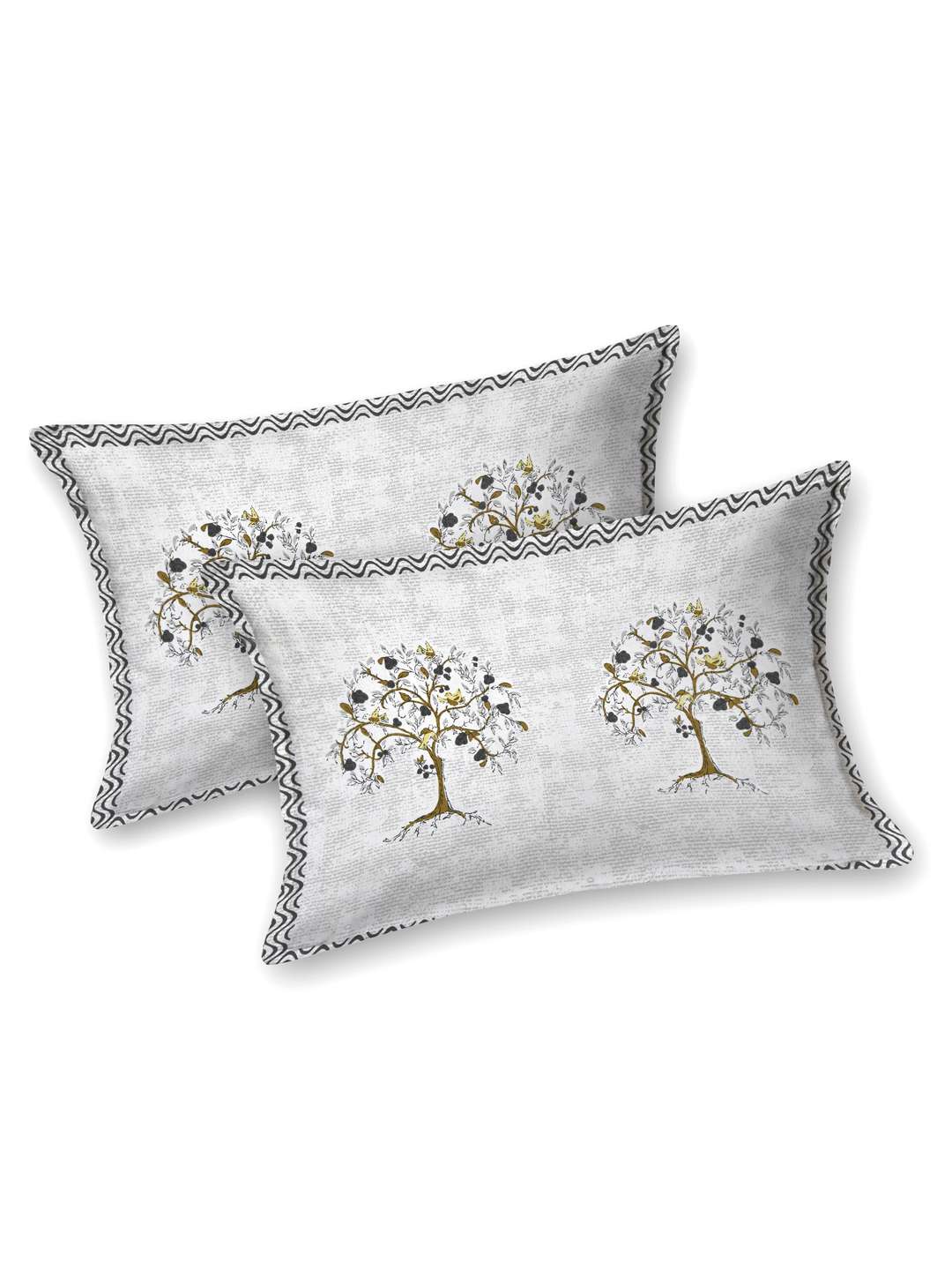 Grey Floral Printed Pure Cotton - King Bedsheet With 2 Pillow Covers - Image 5
