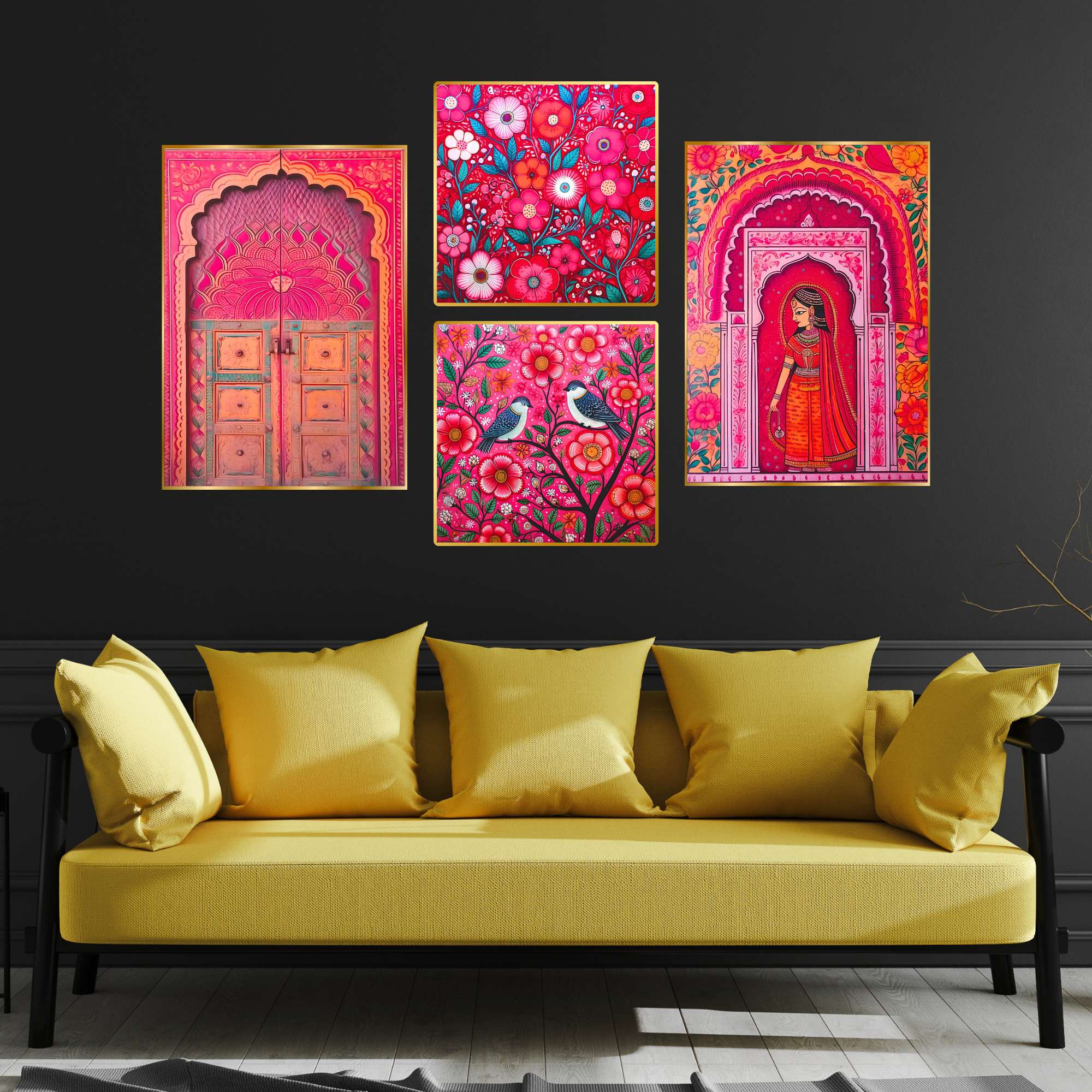 Set of Four Wall Paintings for Wall Decoration Golden Framed Wall Paintings for Living Room & Bedroom Wall Art for Home Decoration & Office Wall Décor (13x10 inch CH-GD4-1) - Image 3