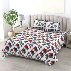 White & Grey Floral Pure Cotton - King Bedsheet With 2 Pillow Covers