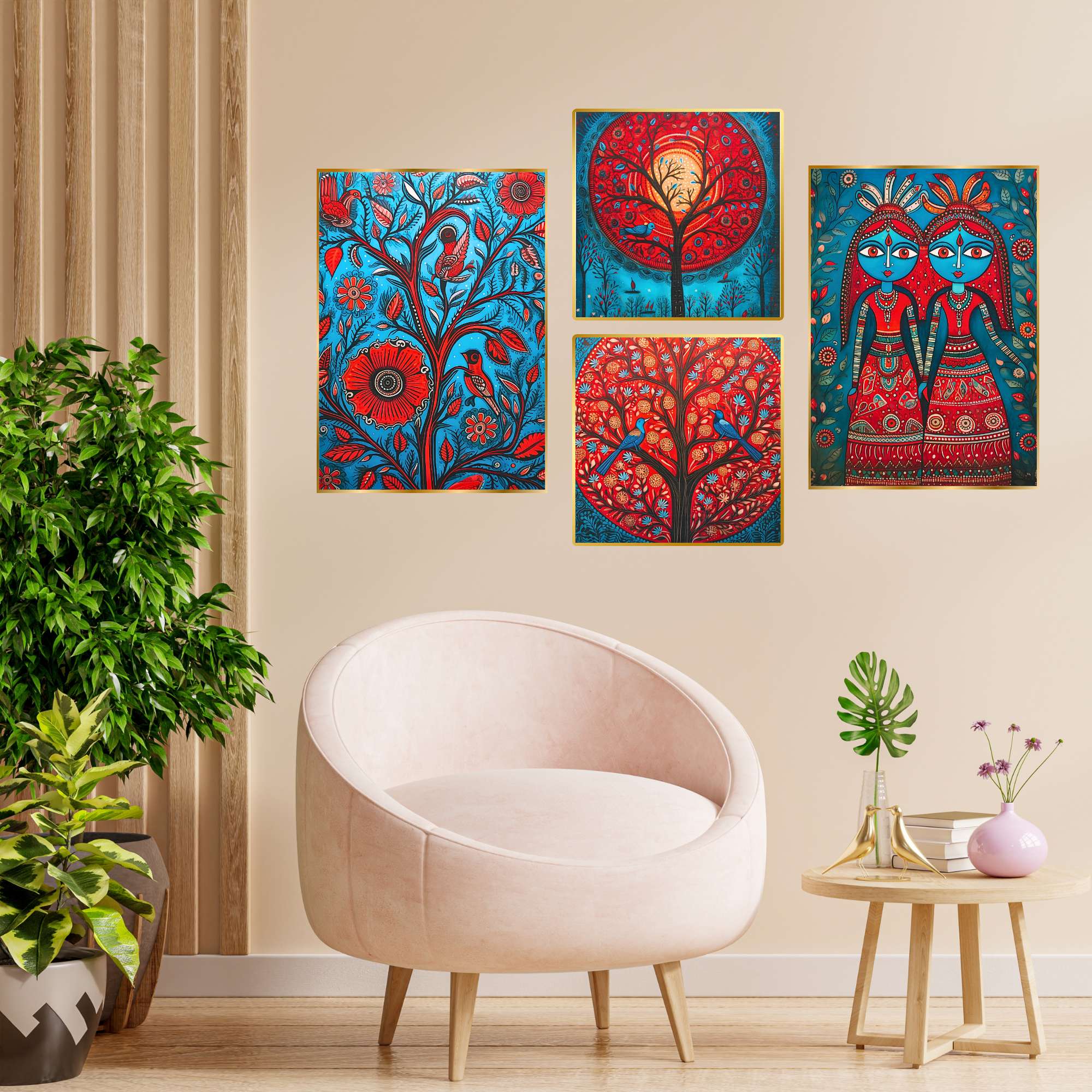 Set of Four Wall Paintings for Wall Decoration Golden Framed Wall Paintings for Living Room & Bedroom Wall Art for Home Decoration & Office Wall Décor (13x10 inch CH-GD4-9)