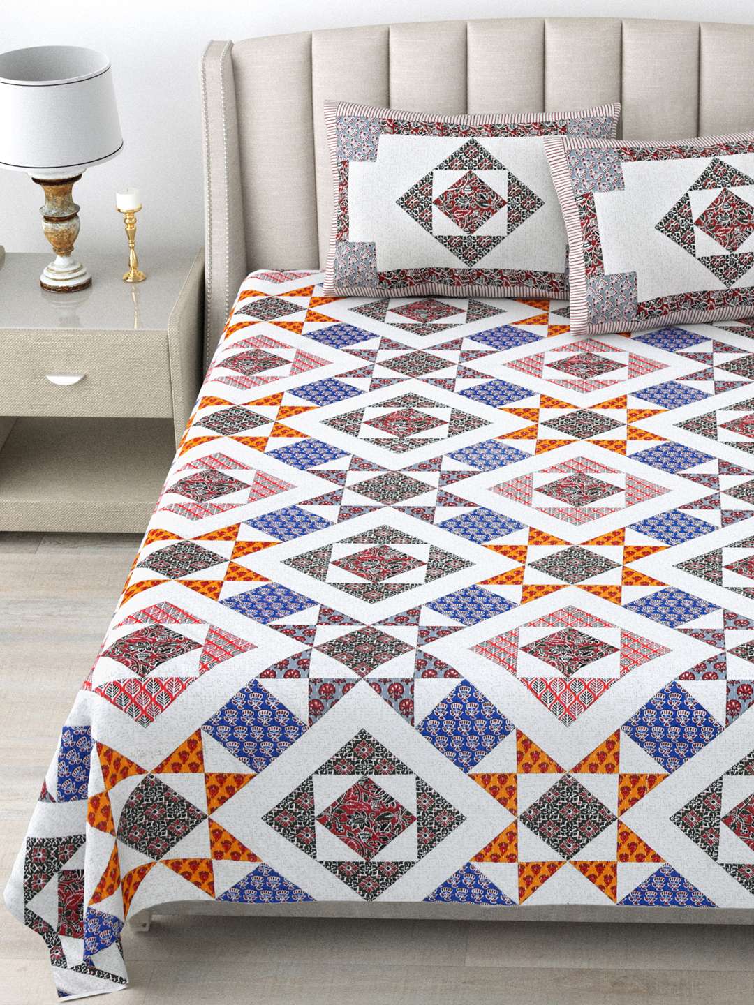 Pure Cotton Block Print Jaipuri Bedsheet - King Size - Vibrant Mosaic - Image 3