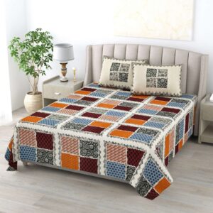 Pure Cotton Block Print Jaipuri Bedsheet - King Size - Square Harmony