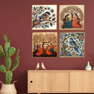 Set of Four Wall Paintings for Wall Decoration Golden Framed Wall Paintings for Living Room & Bedroom Wall Art for Home Decoration & Office Wall Décor (13x10 inch CH-GD4-8)