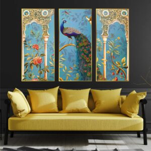 Set of Three large Wall Paintings for Wall Decoration Golden Framed Wall Paintings for Living Room & Bedroom Wall Art for Home Decoration & Office Wall Décor (14x11 inch CH-LGD3-4)